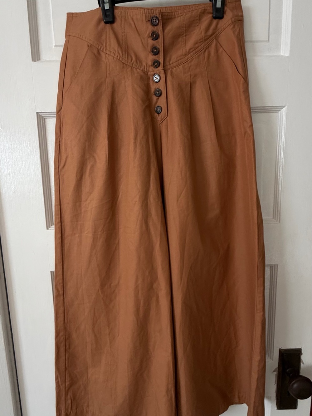 MNG Casual Brown High-Waist Button-Front Wide Leg Culottes Pants Sz S / M